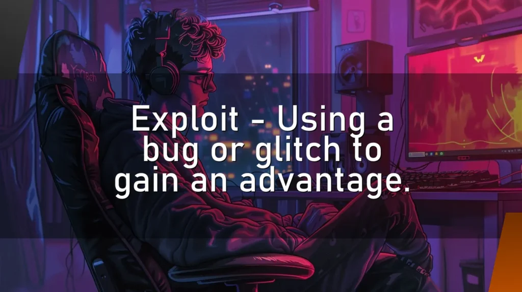 Exploit – Using a bug or glitch to gain an advantage.