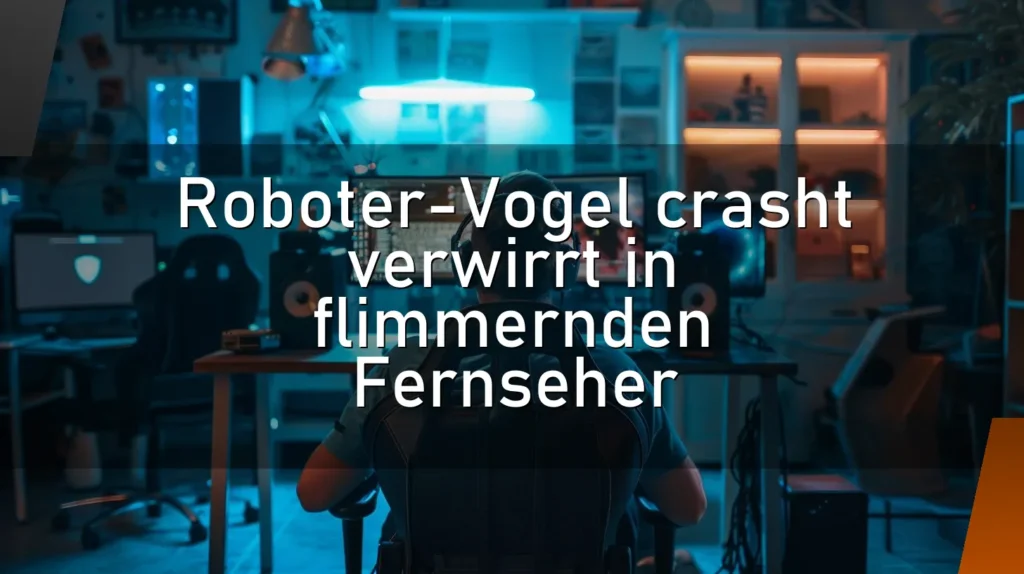 Roboter-Vogel crasht verwirrt in flimmernden Fernseher